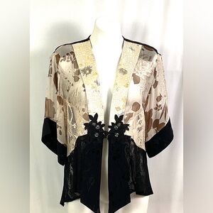 Spencer Alexis chiffon, lace, satin brocade, Georgette kimono style top -size M
